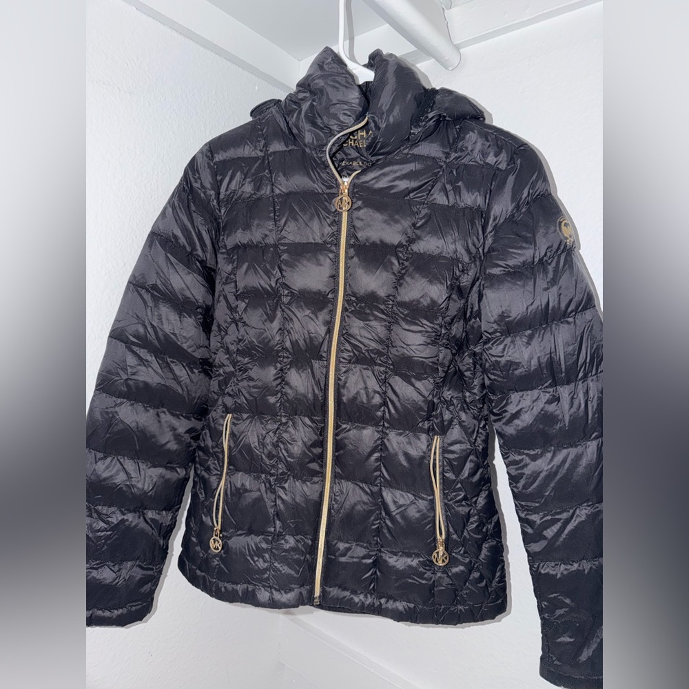 Michael Kors Quilted Jacket in Black with Gold Details